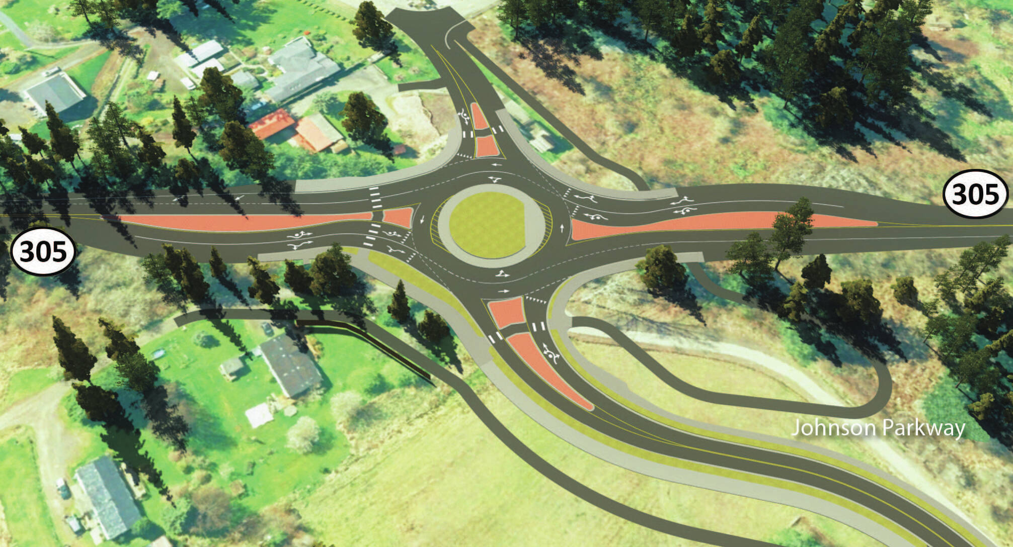 Roundabouts on Highway 305 divided the Bainbridge Island City Council candidates at a recent debate. Courtesy Illustration
