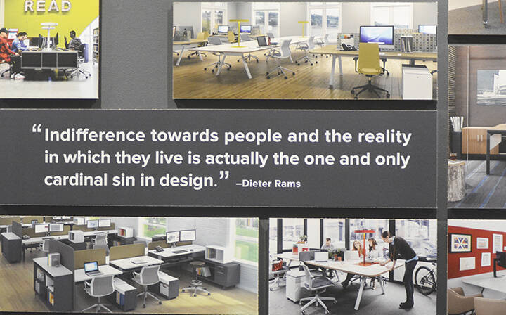 An inspirational quote with photos of the Watson operation hangs in the office.