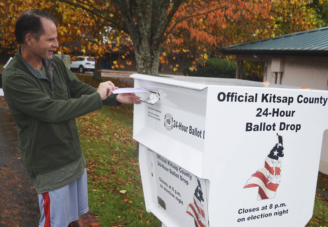 The ballot box outside the Bainbridge Island School District office has been busy the past few days. Steve Powell/Bainbridge Island Review photos.