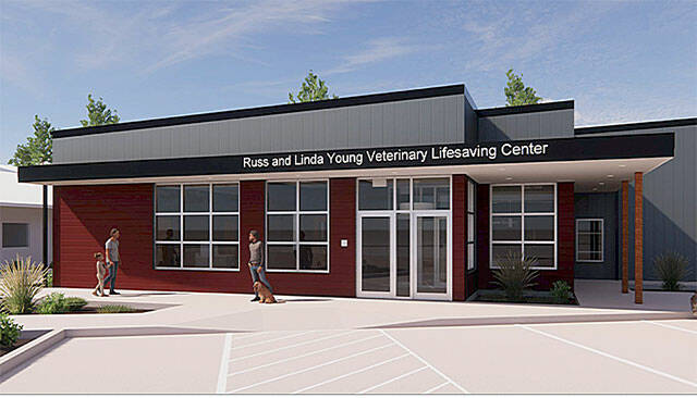 The future veterinary clinic for the Kitsap Humane Society will be named the Russ Linda Young Veterinary Lifesaving Center. Plans are to break ground on the project in 2022 and be fully open for shelter and owned-pet care in 2023. (KHS illustration)