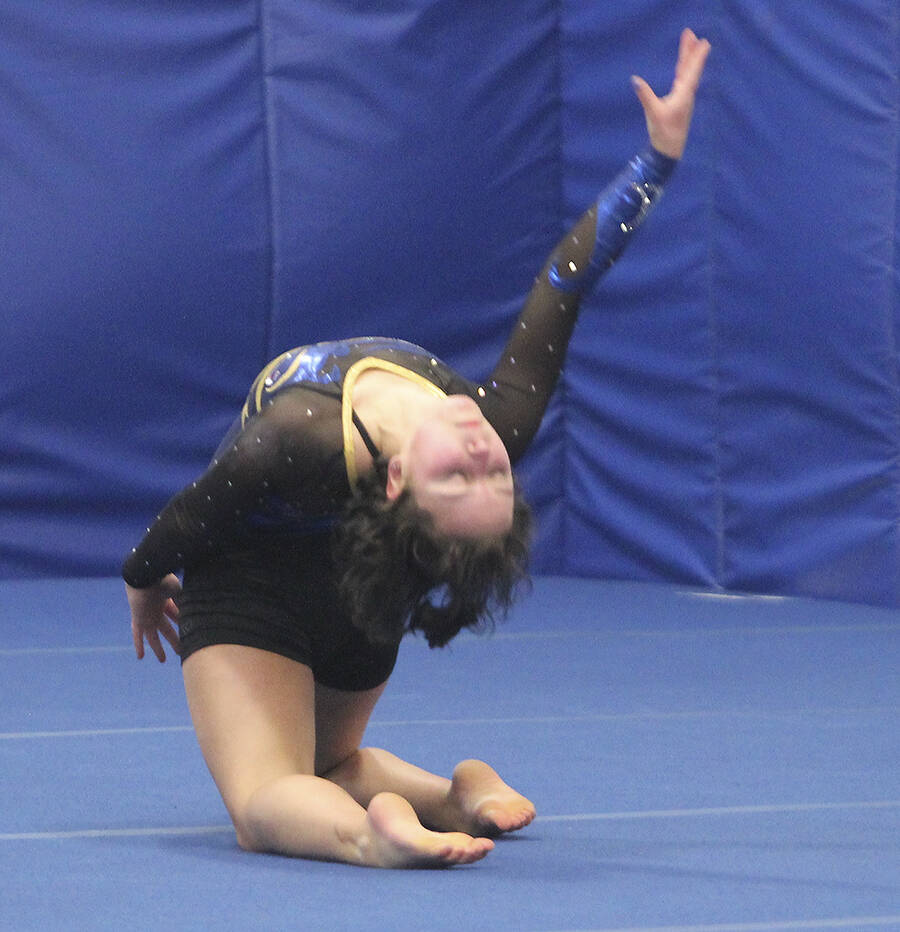 Spartan Sofia Fleischman finishes off her routine in the floor exercise.