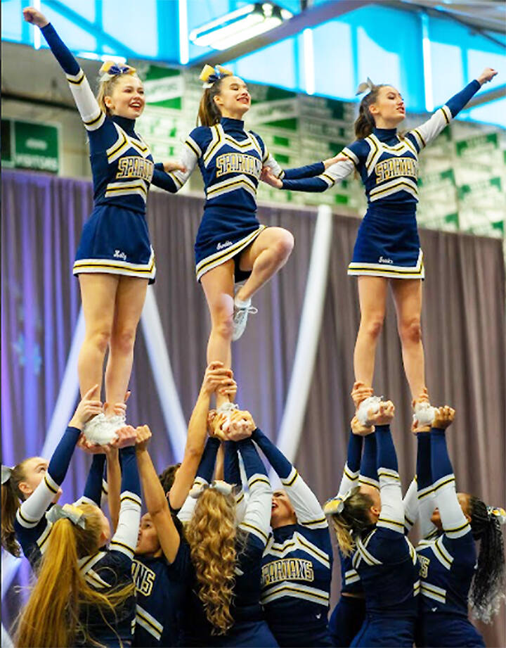 The Bainbridge cheer squad does a pyramid as part of its routine. Courtesy photo