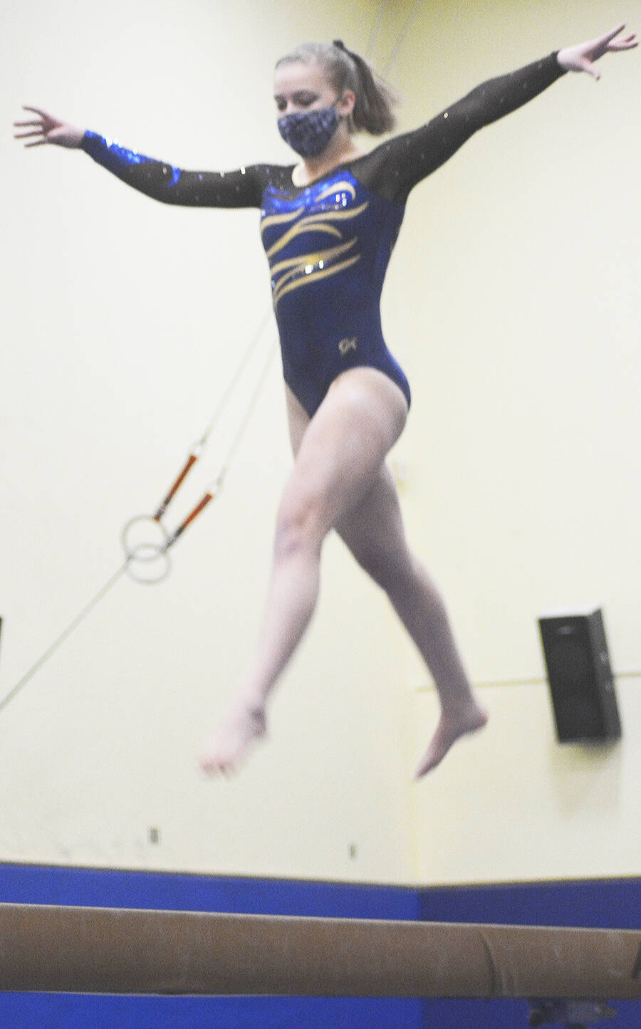 Avery Gray of Bainbridge competes on the balance beam. Steve Powell/File Photos
