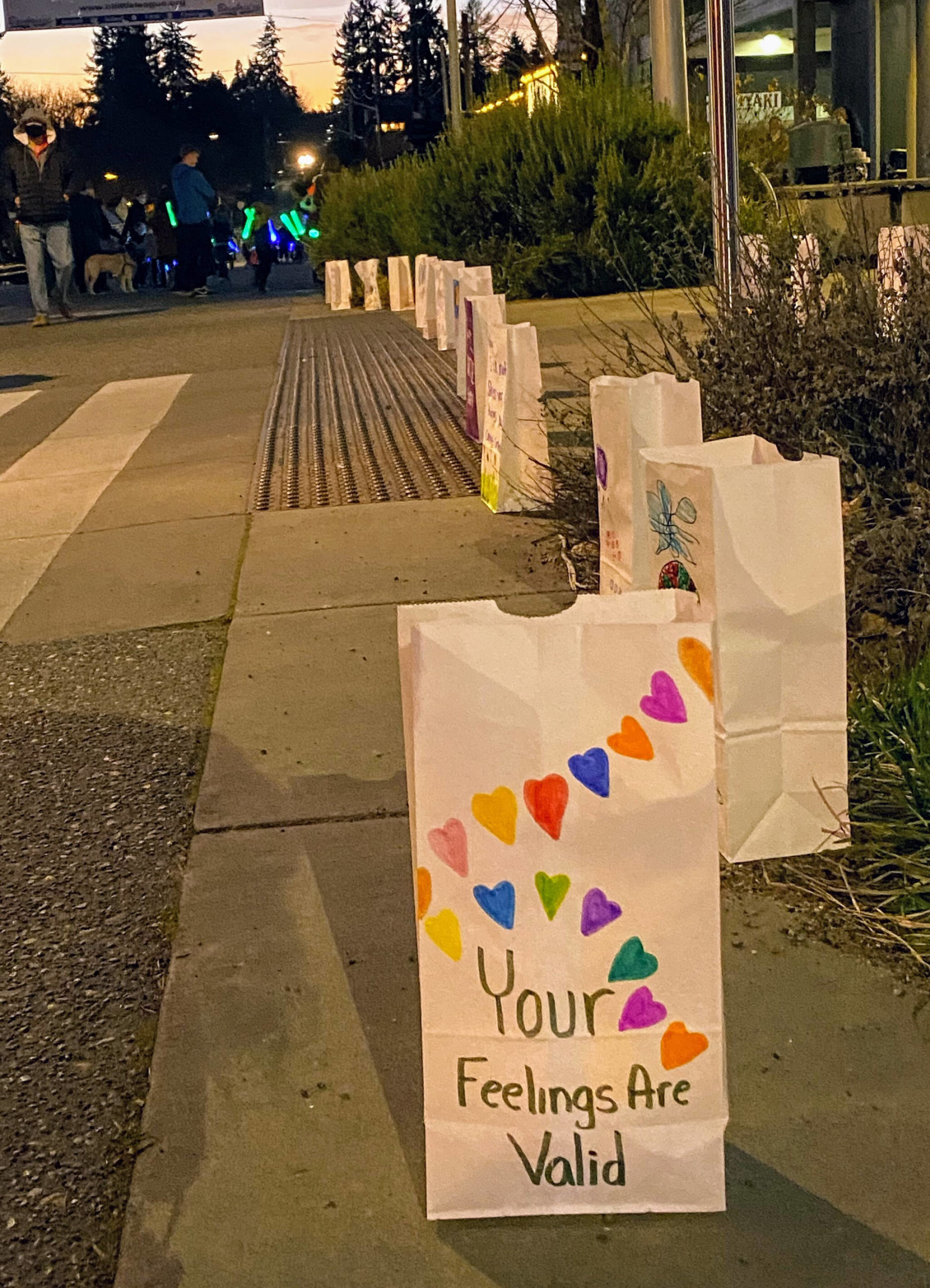 The luminaria bags were placed along Winslow Way.