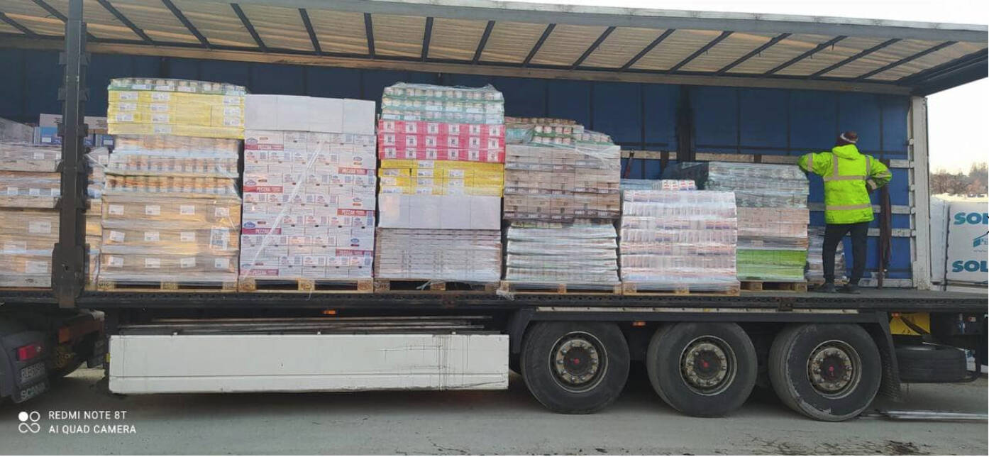 A truck with 18 tons of food including; dry soups, baby food, dry milk, sugar, salt, water, juices and medical bandages destined for Ukraine. Courtesy Photo