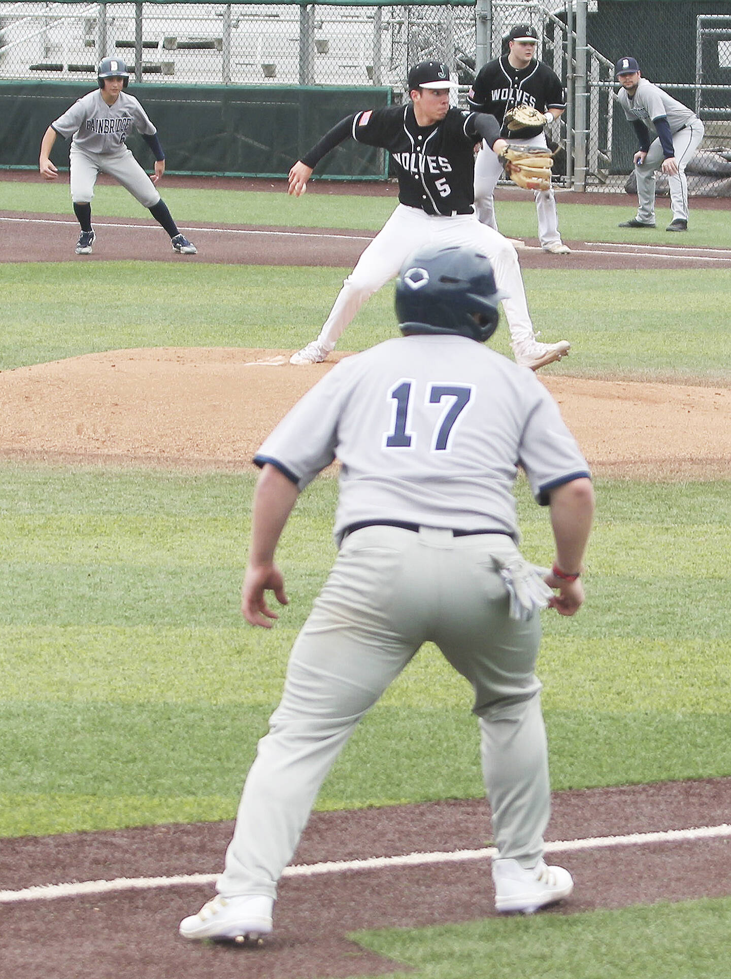 In a first and third situation, Joey Hildebrandt of BHS takes a lead after hitting a double.