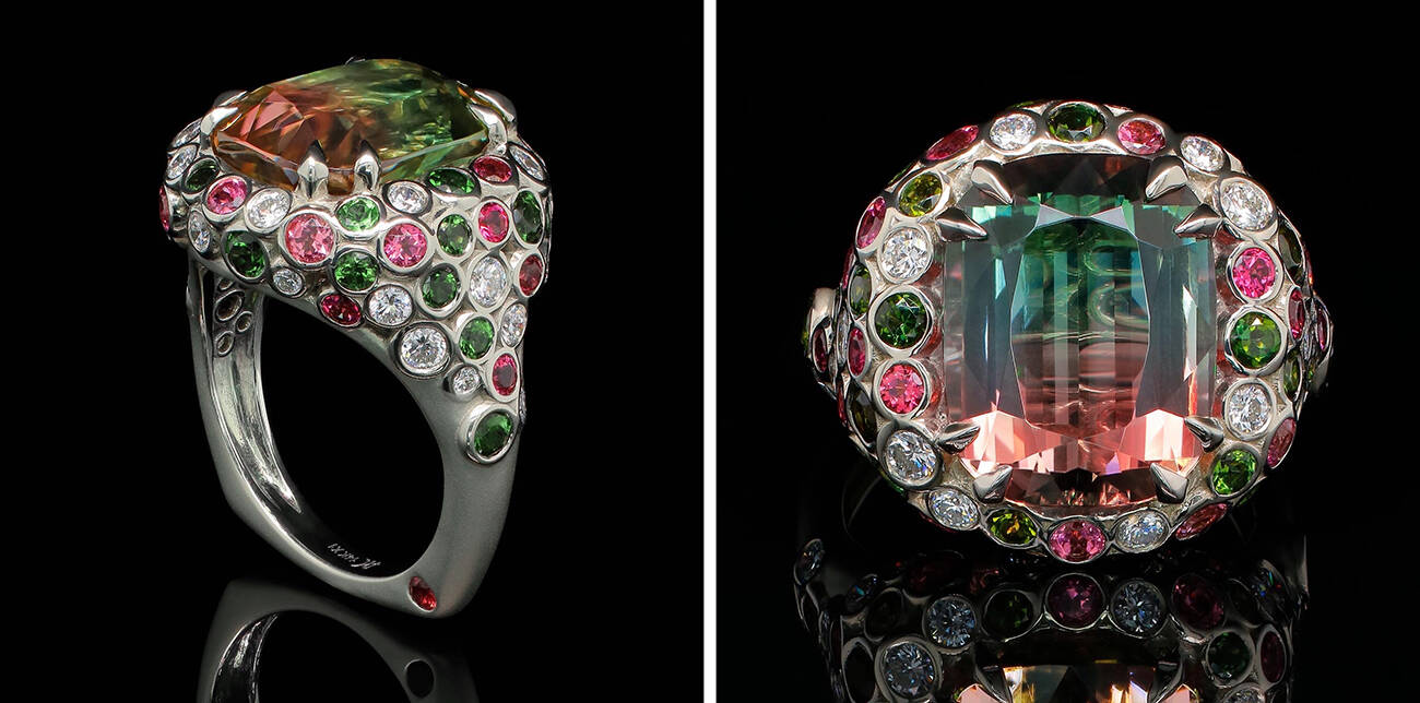 The Robin Callahan Designs ring ‘Bubbliscious’ won a Spectrum Award in 2021. Sponsored by the American Gem Trade Association, Spectrum Awards honor innovative design and impeccable craftsmanship in the industry.