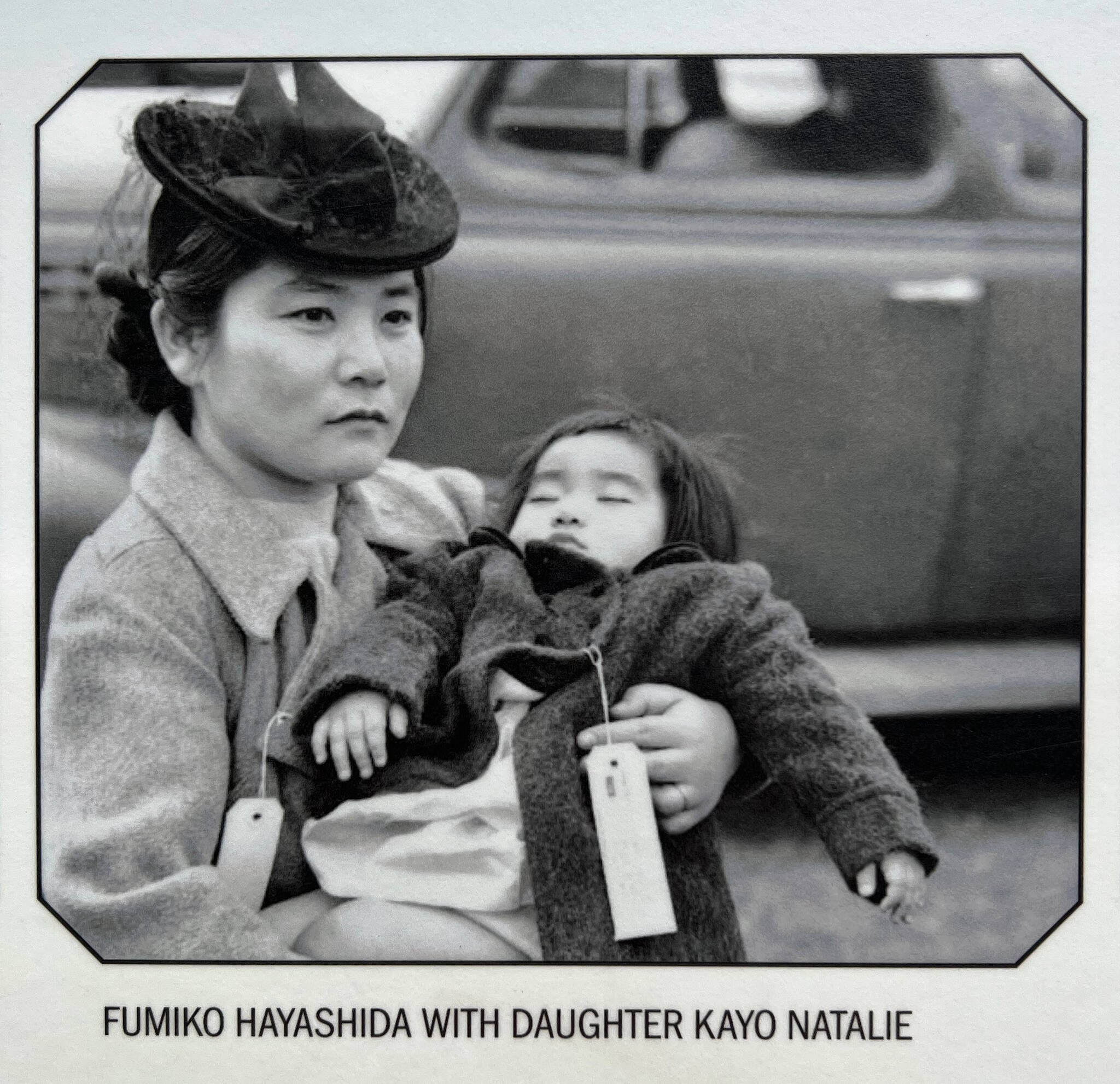 The famous photo of 13-month-old Natalie Hayashida Ong held by her mother, Fumiko Hayashida, taken by a Seattle Post-Intelligencer photographer on March 30, 1942, at Eagledale ferry dock.