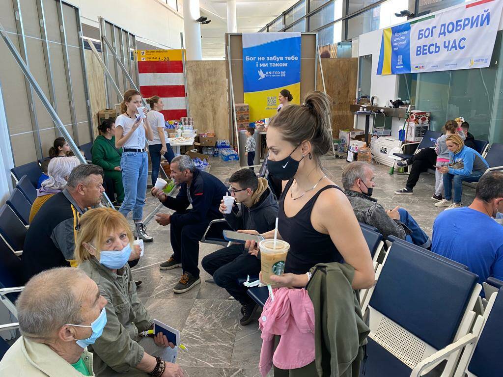 After arriving at Tijuana, Mexico, airport, Levin and her parents wait at the Ukrainian refugee center before making their way to the border crossing.