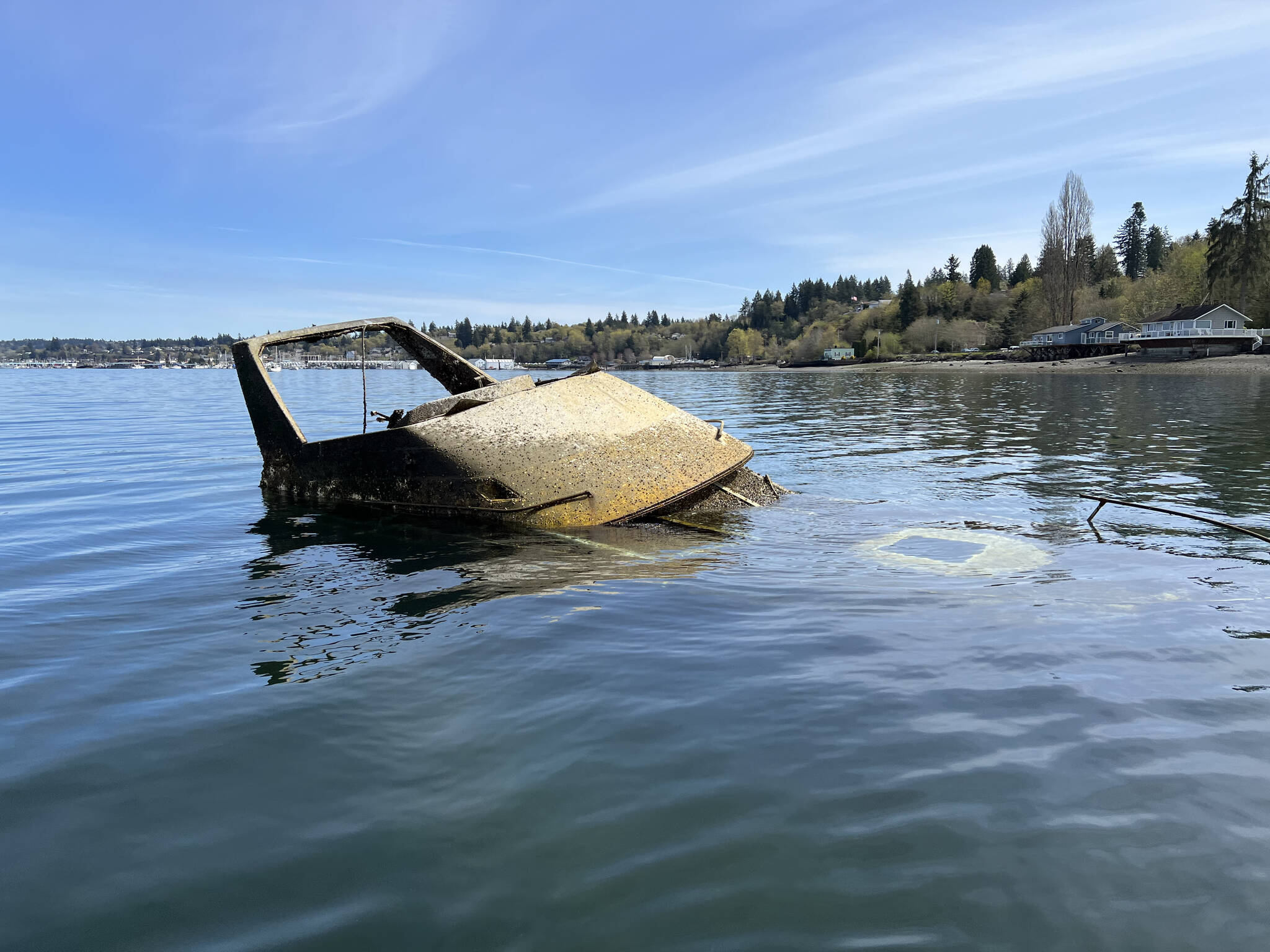 A sunken boat located in the Gorst Horseshoe near Port Orchard. Nancy Treder/Bainbridge Island Review Photos