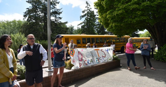 Schools out! Parents wait for their students on the last day of school, June 16, at Ordway Elementary. Nancy Treder/Bainbridge Island Review photos