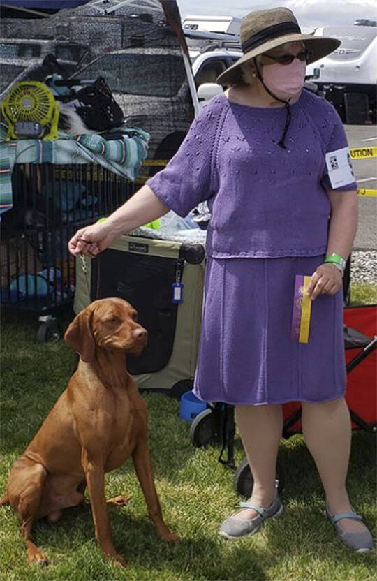 Gail Fleming with a Best of Breed ribbon and her dog Trek. Courtesy Photo