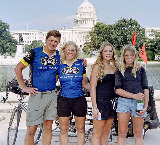 Courtesy photo
The Eber family of Lorenz, Paula, Anya and Yvonne as they end their worldwide trek in Washington, D.C. in 2004.