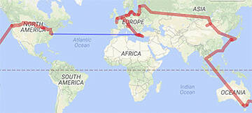 A map of their 10,000-mile journey, which started in Greece and ended in Washington, D.C.