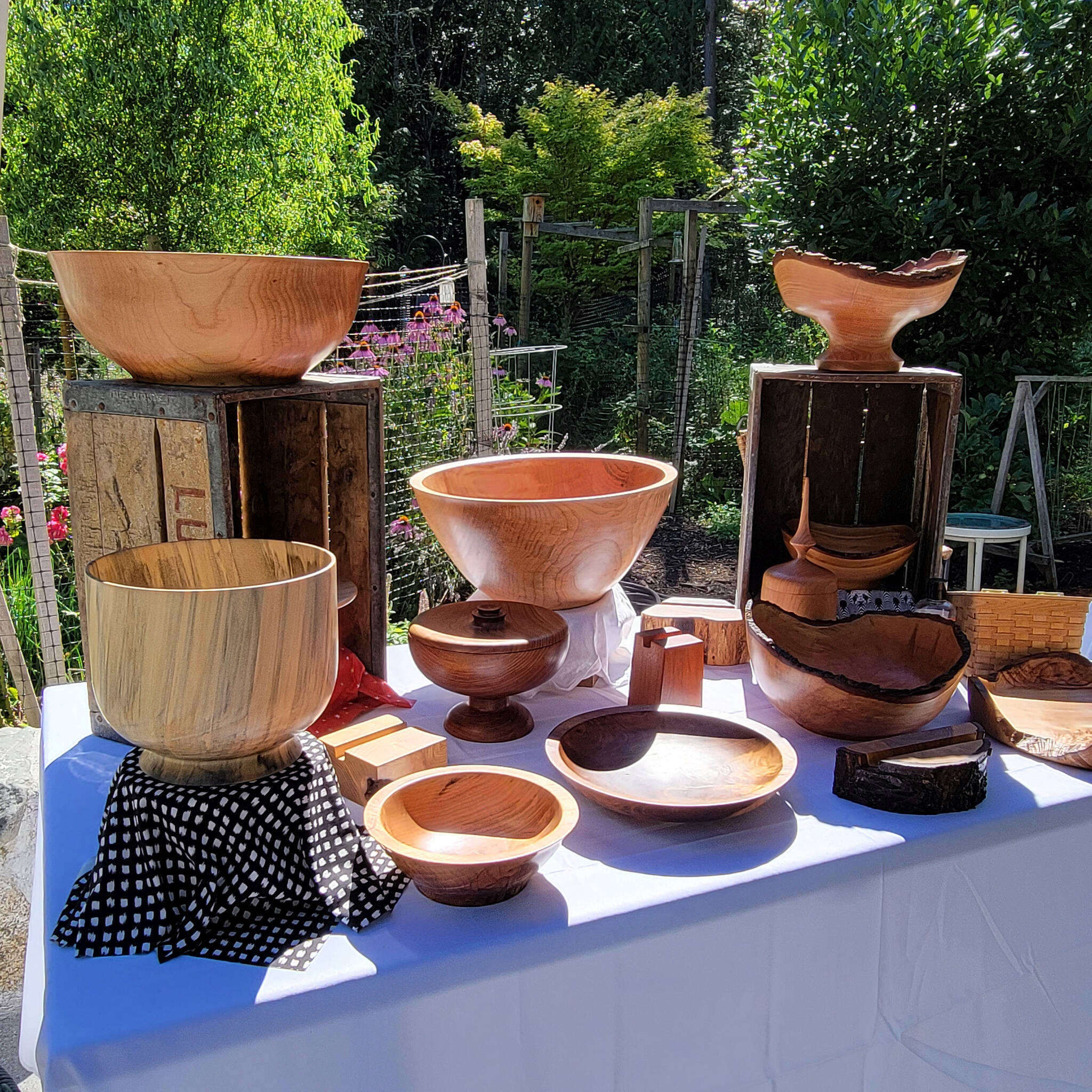 Wooden bowls and plates on display at the Bainbridge Island Studio Tour.
