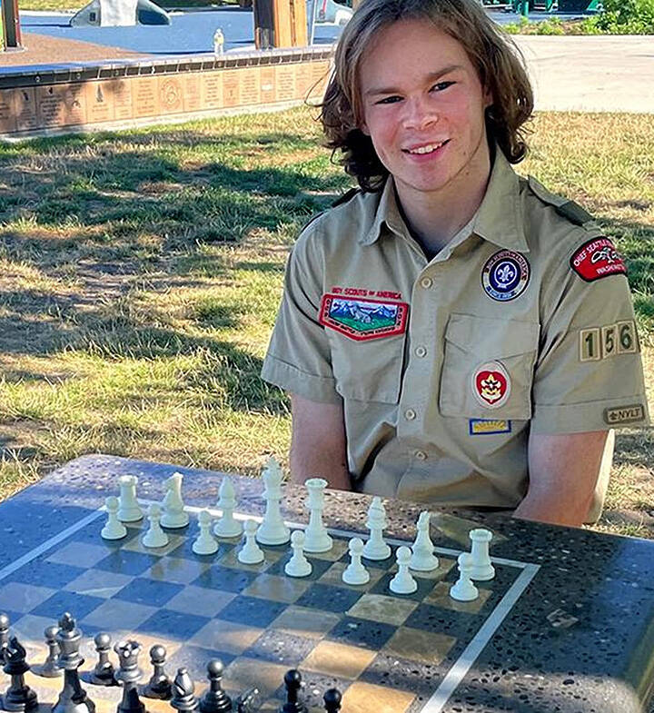 Eagle Scout Ben Watson with his chess board setup. Courtesy Photo