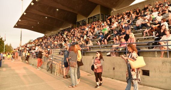 Bainbridge High School Memorial Stadium fills with spectators for the first game of the 2022 season. Nancy Treder/Bainbridge Island Review Photos
