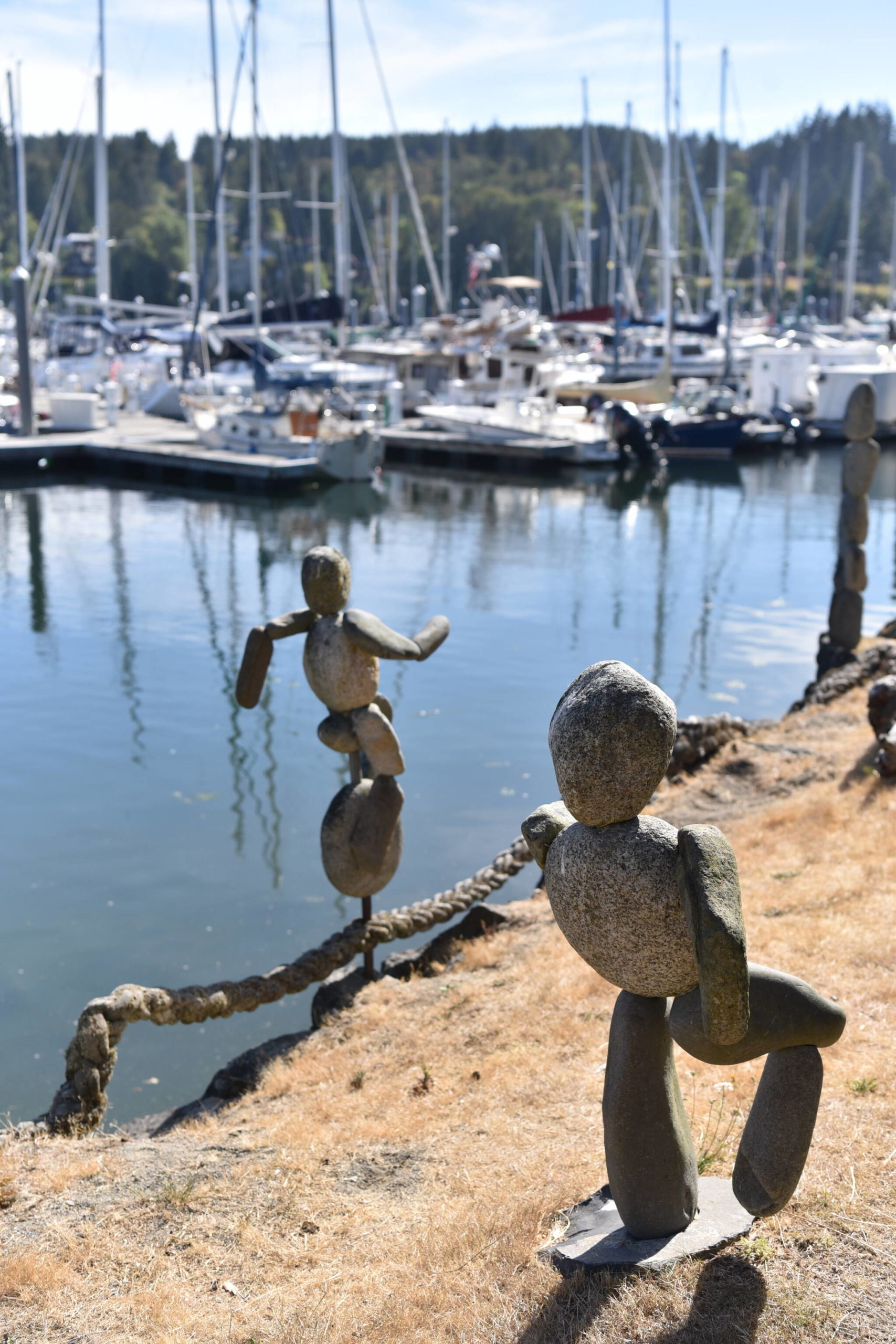 Two of Currier's pieces at Eagle Harbor Marina.