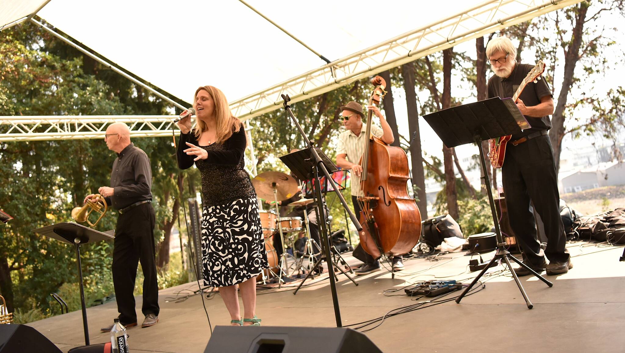 The Jenny Davis Jazz Quintet performs on stage at the Bridge Festival in Waterfront Park in Winslow.