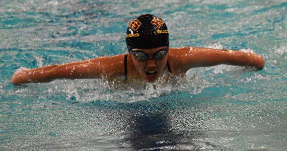 Kingston’s Mimi Hays won both of her meets and qualified for districts in the 100-yard butterfly event. Nicholas Zeller-Singh/Kitsap News Group Photos