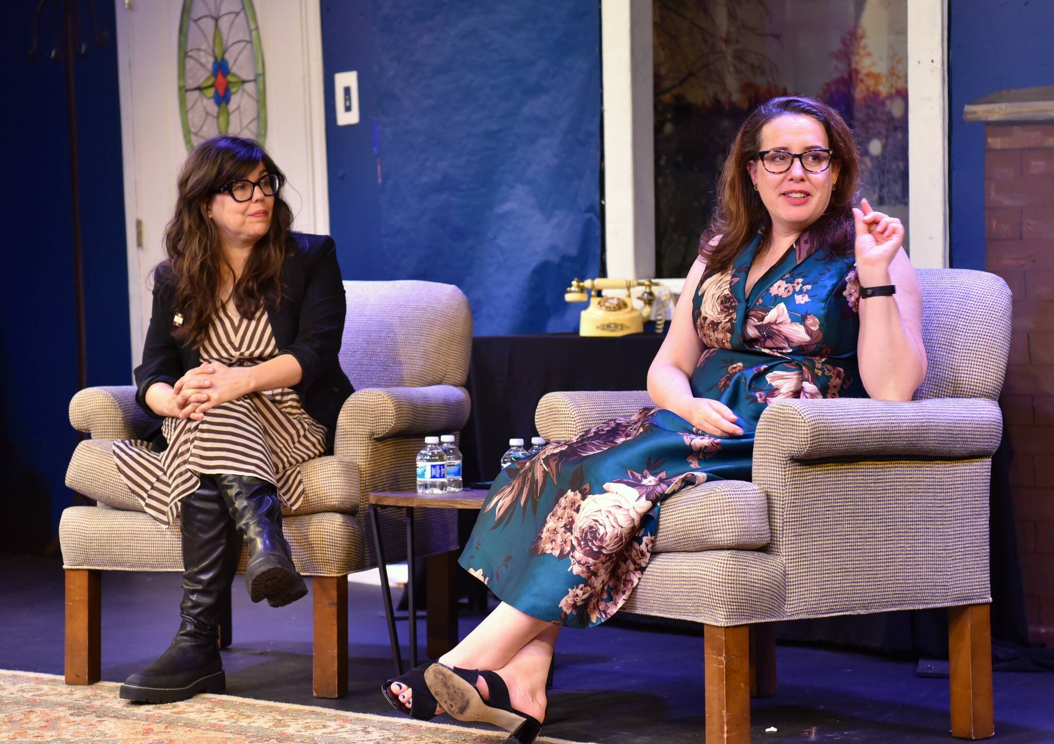 Martha Brockenbough interviews Julia Quinn, right, author of the Bridgerton book series, at the Jewelbox Theater in Poulsbo.