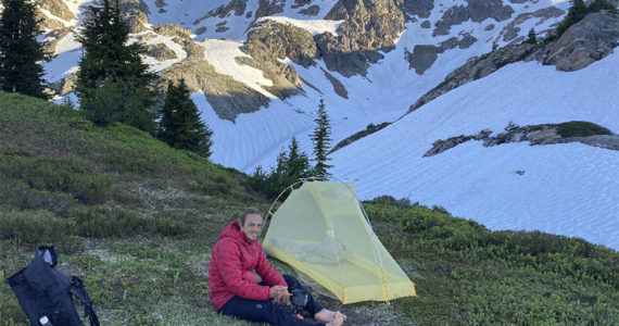 Keaton Blair camping in the snowy Cascade mountains this summer on his Pacific Crest Trail trek. Courtesy Photos