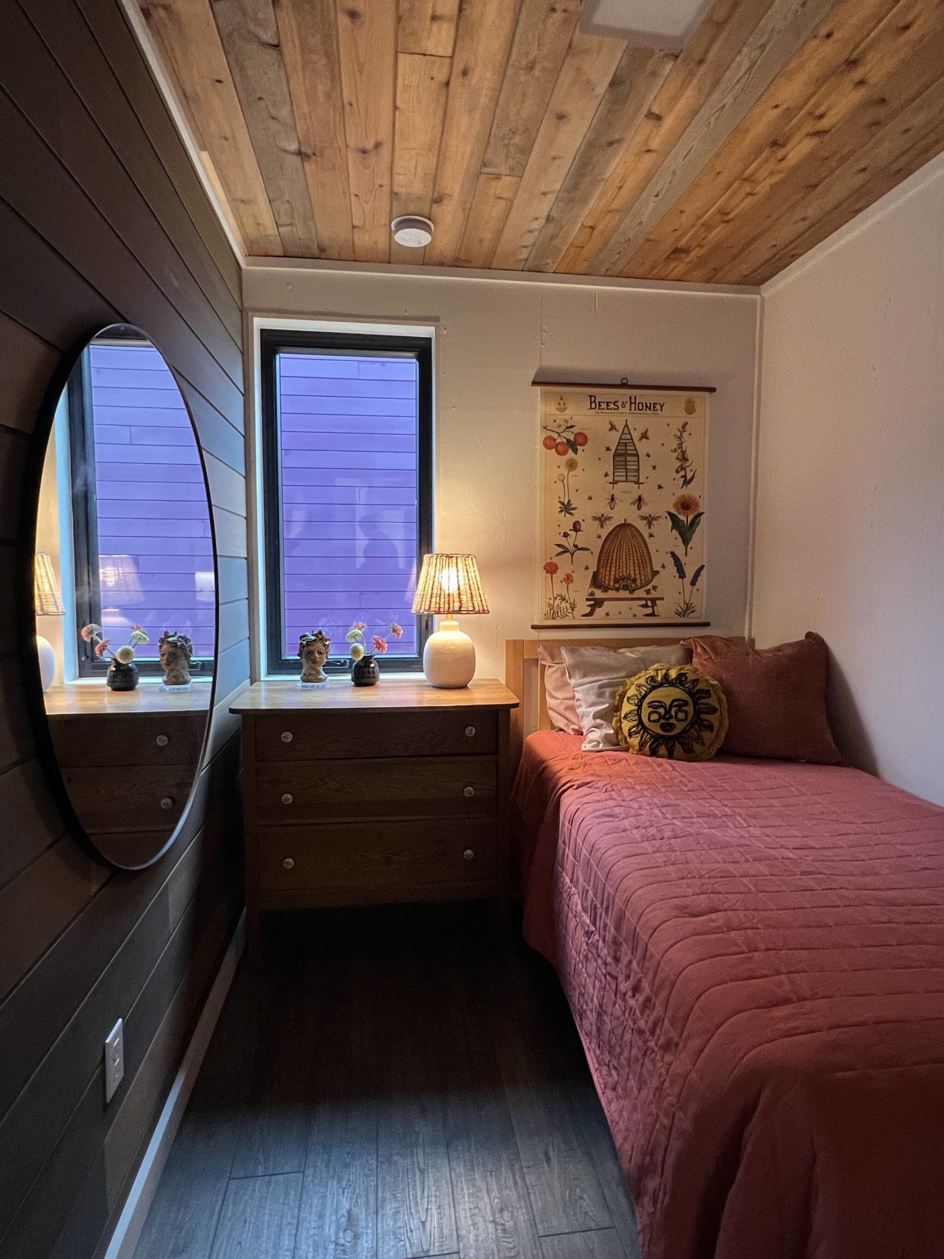A bedroom complete with furnishings donated by people from around Bainbridge Island.