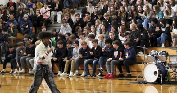 Bainbridge High senior Izaya Brown talks about growing up on the island at the school's Dr. Martin Luther King Jr. assembly Jan. 10. Courtesy Photos