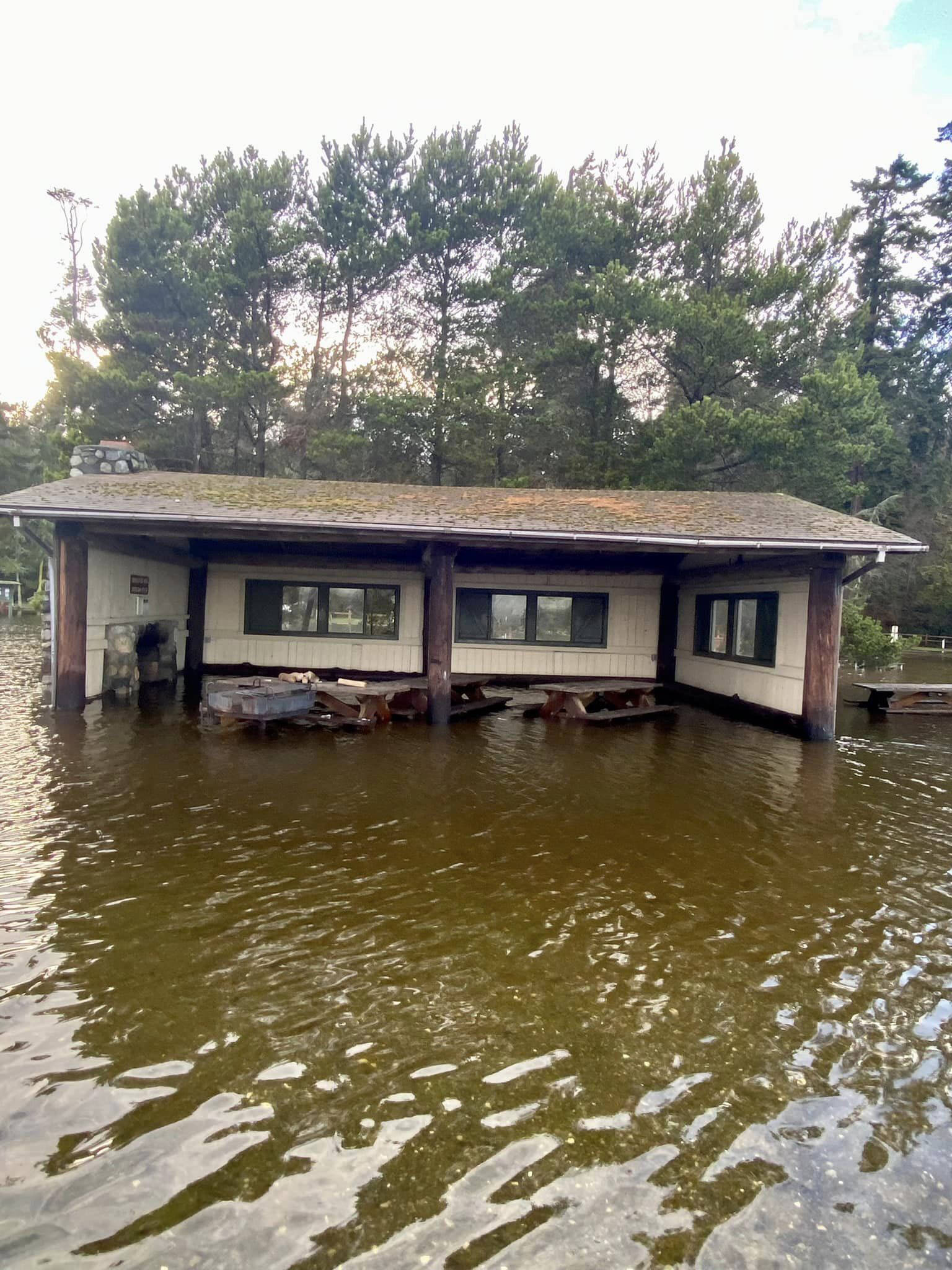 The picnic shelter at Fay Bainbridge Park is flooded by the King Tides Dec. 27.