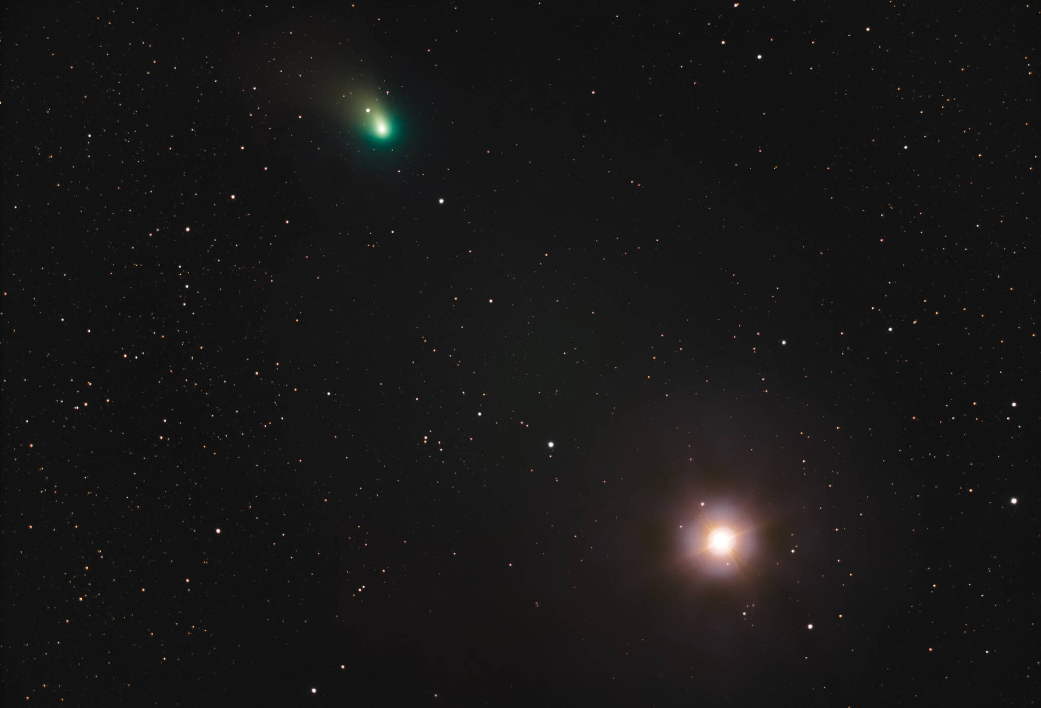 Cole Rees Courtesy Photo
A rare photo of the Green Comet pictured with the planet Mars Feb. 10 at the Ritchie Observatory, captured with a telescope. The comet is 28 million miles from earth in its first approach in 50,000 years.