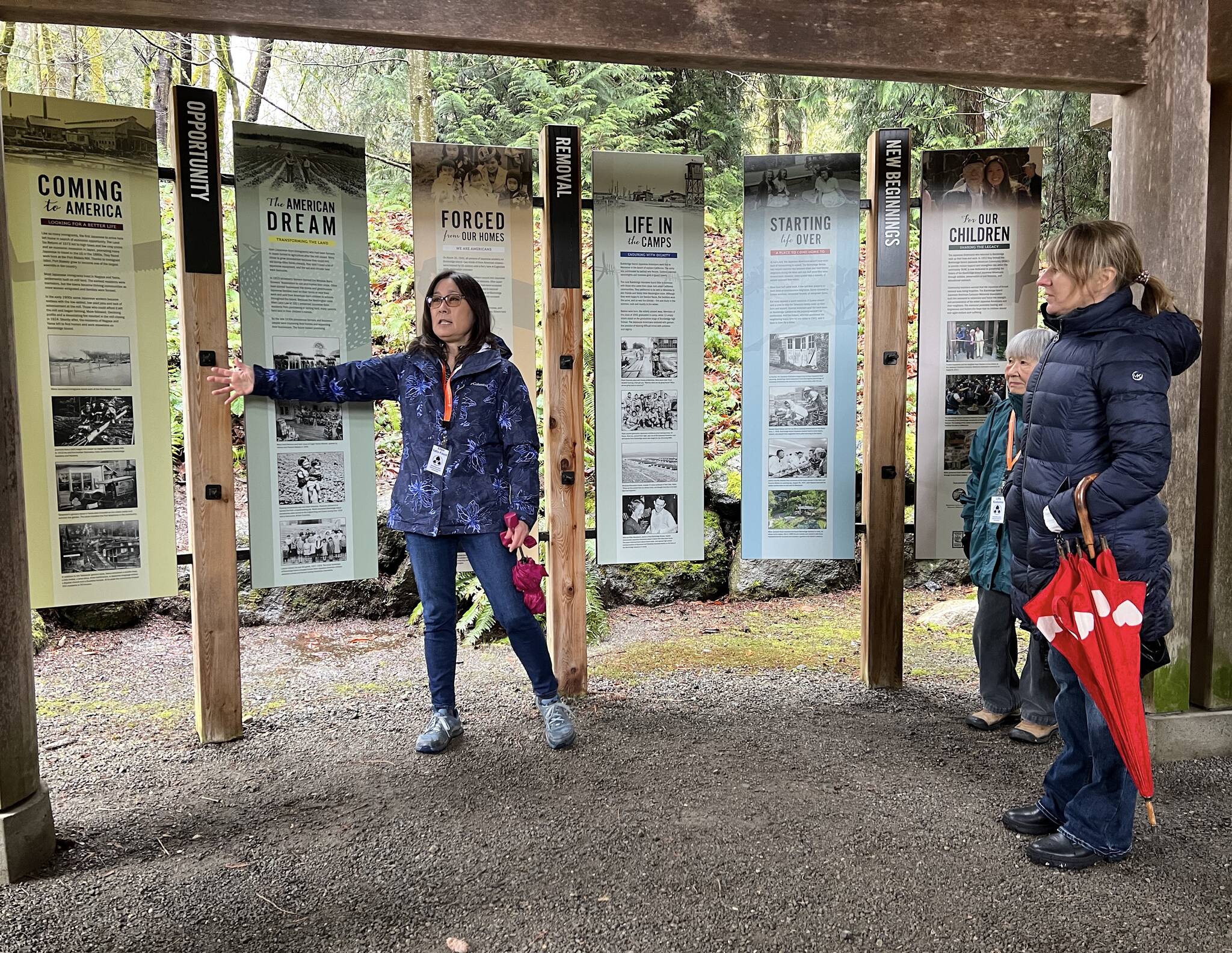 BIJAEMA executive director Ellen Sato Faust shares the story of the Japanese American community on Bainbridge Island with a group of Ukrainian visitors.