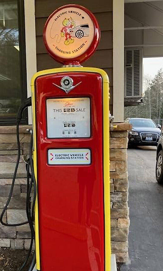 This old-style gas pump has been turned into an EV charger. BI Chamber Courtesy Photo