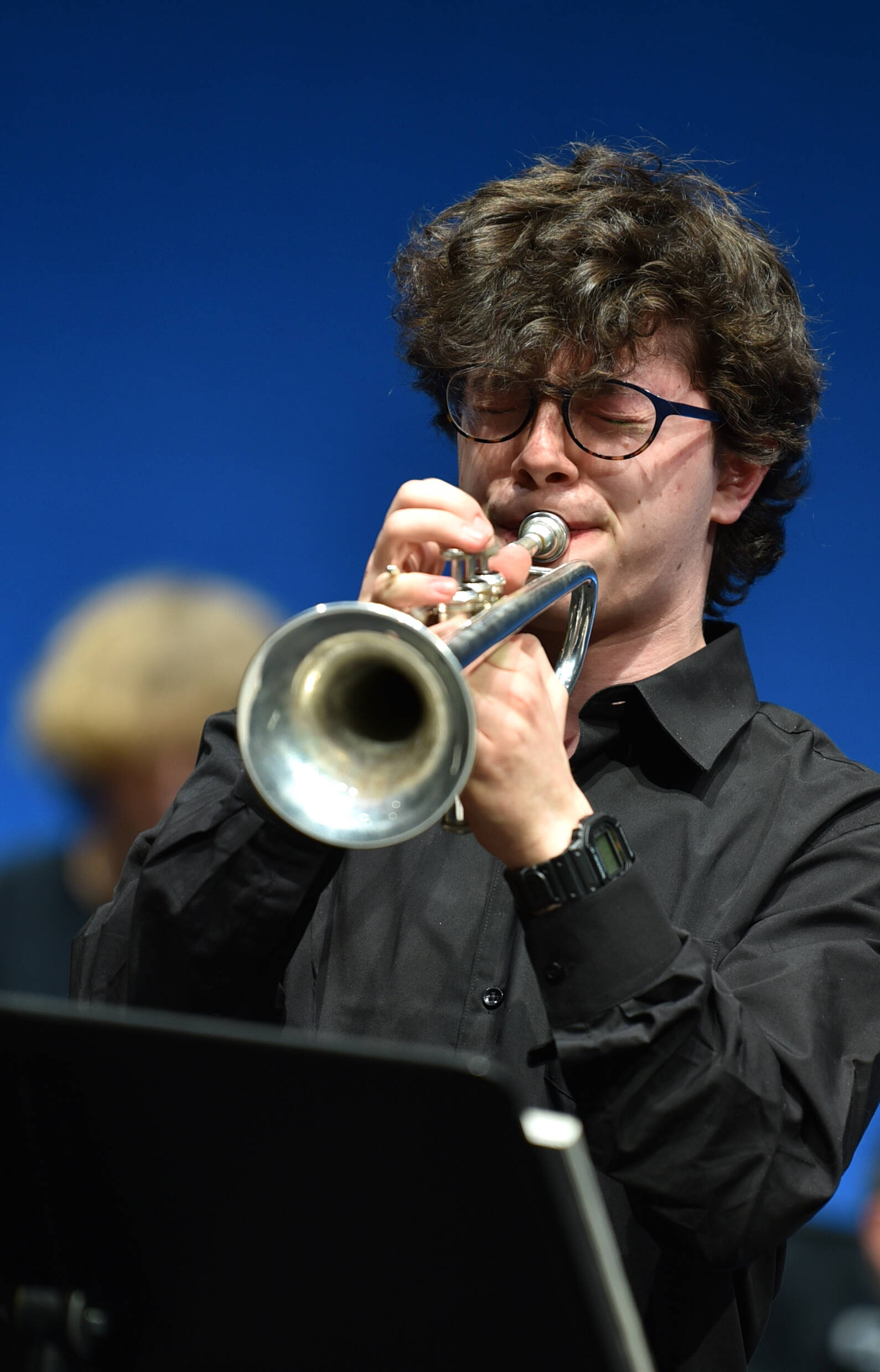 Lincoln High School senior Joe Friedman plays the trumpet with the All-Star Jazz Band.