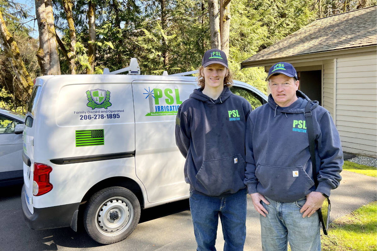 Bill Crane, left, with son Sean – the knowledgeable team behind Bainbridge Island’s PSL Irrigation. Pairing a properly designed irrigation system with today’s technology is good for your garden and the environment, reducing water use by up to 30 percent.