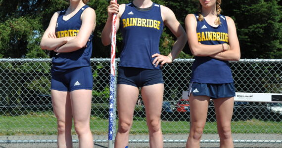 Mairin O’Brien in the 1600, Ella McRitchie in the pole vault and Claire Hungerford in the 300 hurdles all have shattered school records this year. BHS courtesy photos