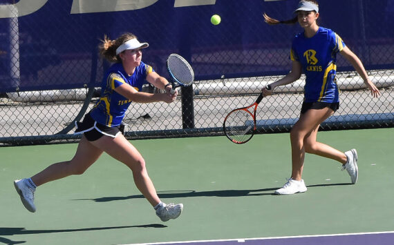 Bremerton’s Claire Warthen and Elena Andreu finish sixth in the 2A girls doubles bracket. Nicholas Zeller-Singh/Kitsap News Group Photos