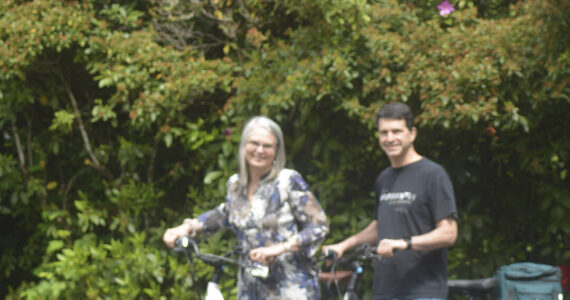 Leslie Schneider and partner Jason like to ride their e-bikes to Lynwood Center. Steve Powell/Kitsap News Group Photos