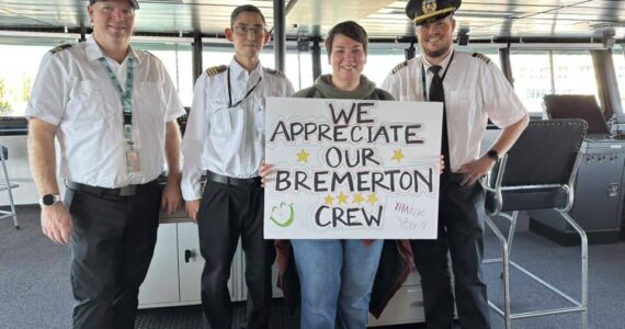 Bremerton Ferry Coalition courtesy photo
Despite the breakdown, crew members on the Chimacum ferry got a welcome surprise in the form of food and friendly faces from Bremerton supporters.