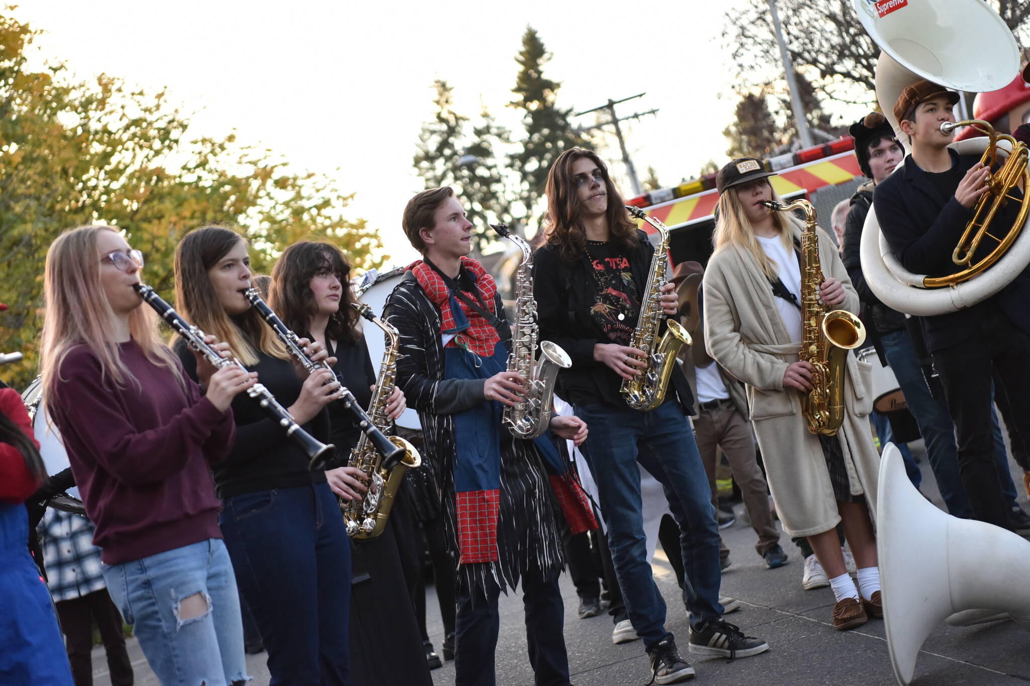The Bainbridge High School band performs for all the creatures out on Fright Night.