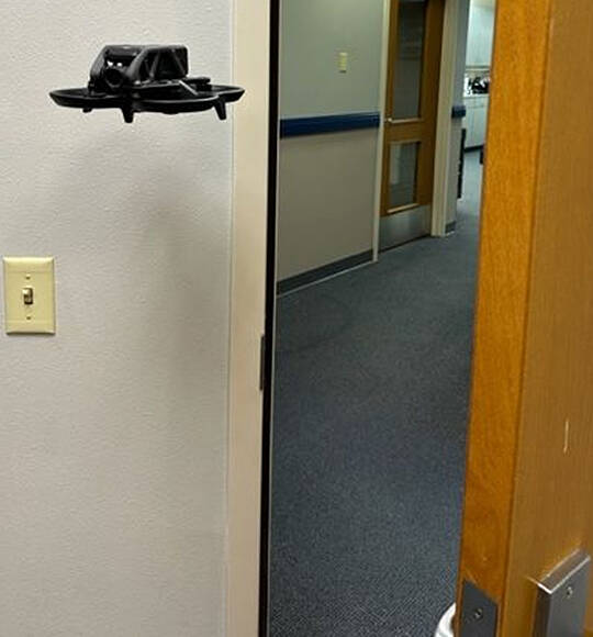 The small indoor drones can go down hallways and into tight spaces.