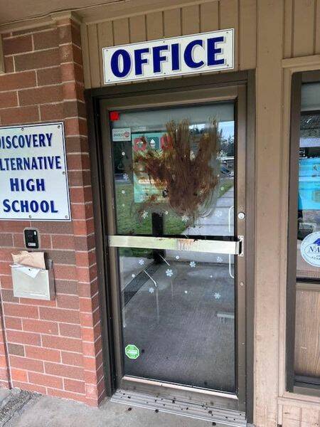 Daniel Phipps courtesy photo
The image shared on Facebook shows the office entrance to Discovery High School in Port Orchard covered in what a district employee indicated was human feces.