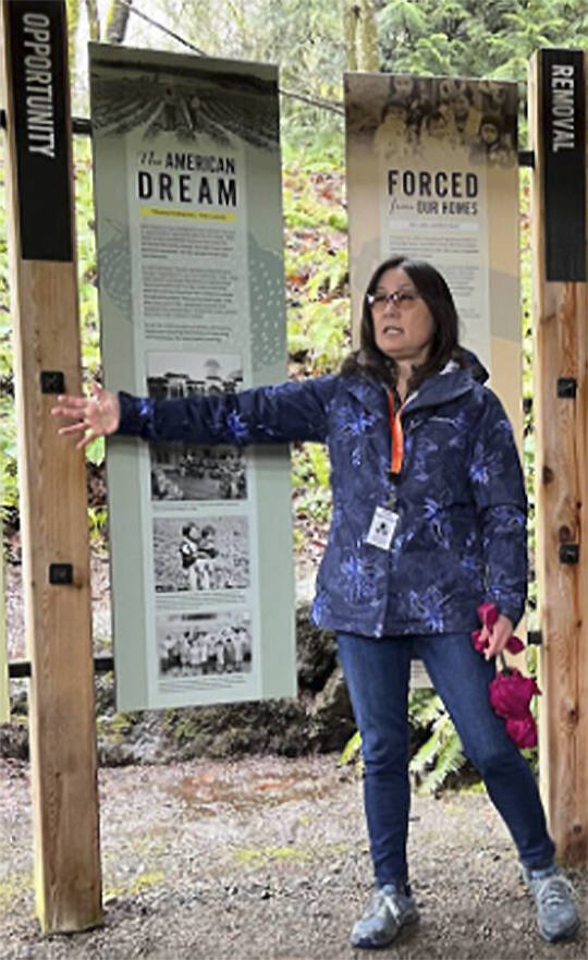 Ellen Sato Faust at the Japanese American Exclusion Memorial.