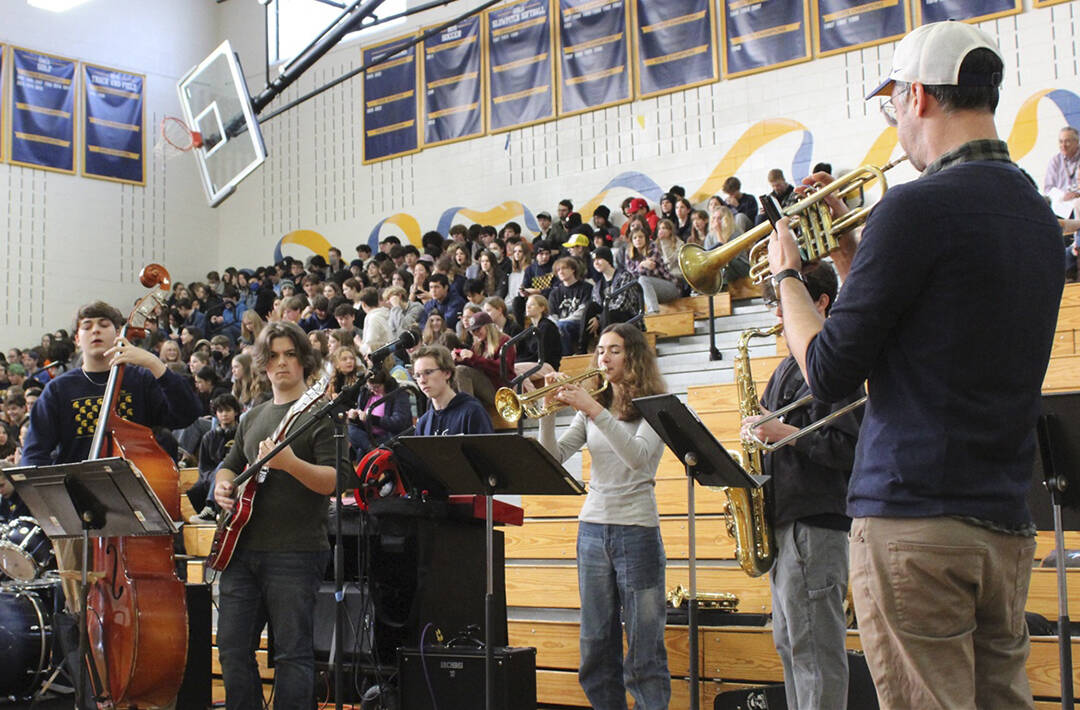 BISD courtesy photo
Students at Bainbridge High School play music at a school assembly last year. YES fund offers financial support for one-time expenses, such as band instruments.