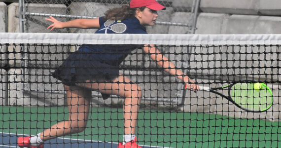Nicholas Zeller-Singh/Kitsap News Group photos
Spartan Elle Schuchman wins 6-1, 6-1 in her first match of the season.