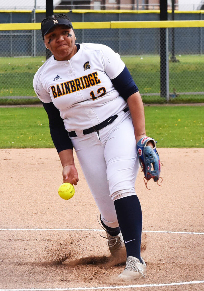 Bainbridge’s Sofia Peato pitches against East Jefferson.