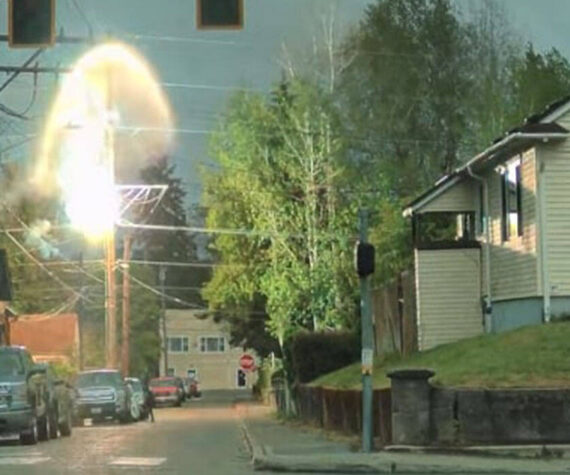 <p>Brandi Marie courtesy photo</p>
                                <p>A cloud of smoke and fire erupts from a transmission pole in Bremerton in an image captured by eyewitness video footage.</p>