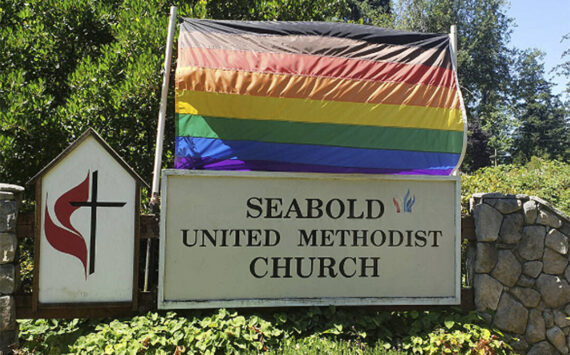 Church courtesy photo
The Pride flag is displayed in front of the Seabold church near Highway 305.