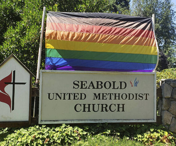 Church courtesy photo
The Pride flag is displayed in front of the Seabold church near Highway 305.