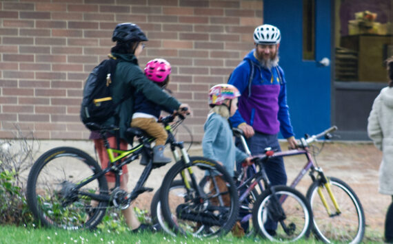 Molly Hetherwick/Kitsap News Group photos
A family participates in Bike To School Day on the way to Ordway Elementary.