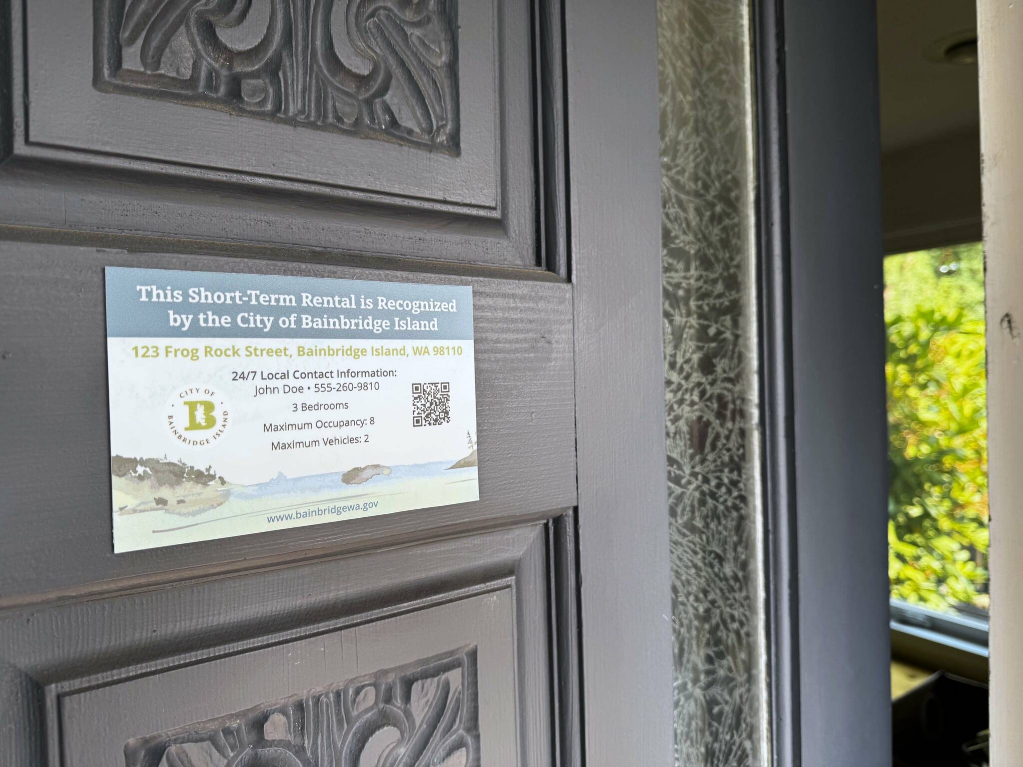 COBI courtesy photo
A sample STR sign (with a non-existent address) that property owners are required to display at their short-term rentals.